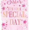 Sister Birthday Card - Starry Pink Design