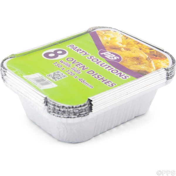 Small Foil Oven Dishes with Lids, 150 x 120 x 46mm, Pack of 8