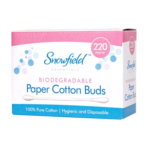 SNOWFIELD 220-Pack Biodegradable Cotton Paper Buds