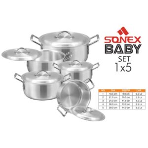 SONEX BABY ALUMINUM SAUCEPAN / STEW POT 5-PIECE SET WITH LIDS