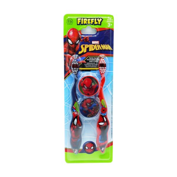 Spider-Man Firefly Toothbrush Set with Caps (Twin Pack)