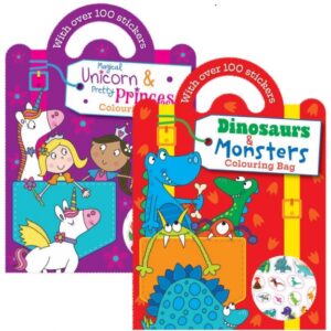 SQUIGGLE VARIETY DINOSAUR AND UNICORN COLORING STICKER BAG BOOK