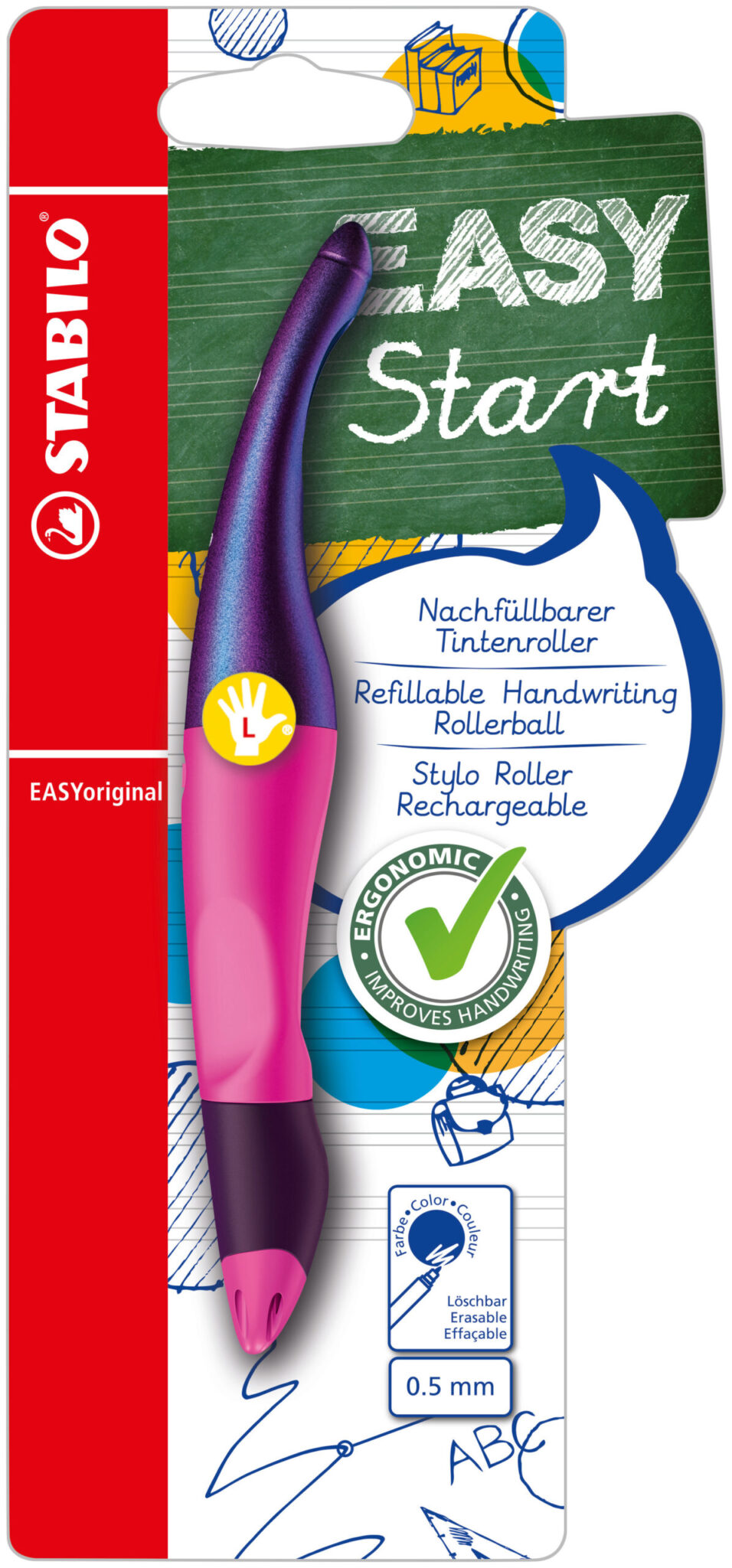 STABILO EASYORIGINAL HOLOGRAPHIC PEN FOR LEFT-HANDERS - MAGENTA WITH BLUE INK