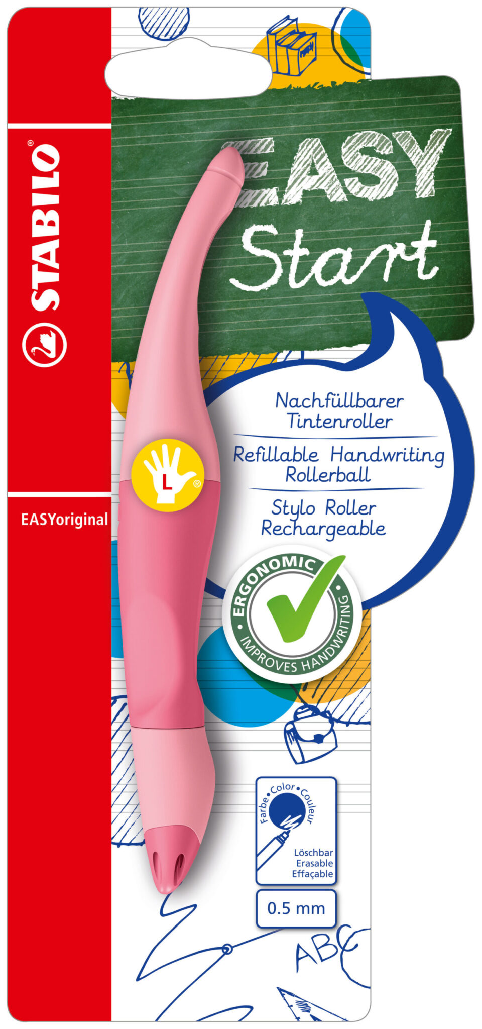 STABILO EASYORIGINAL LEFT-HANDED PASTEL PINK BLUSH PEN WITH BLUE INK