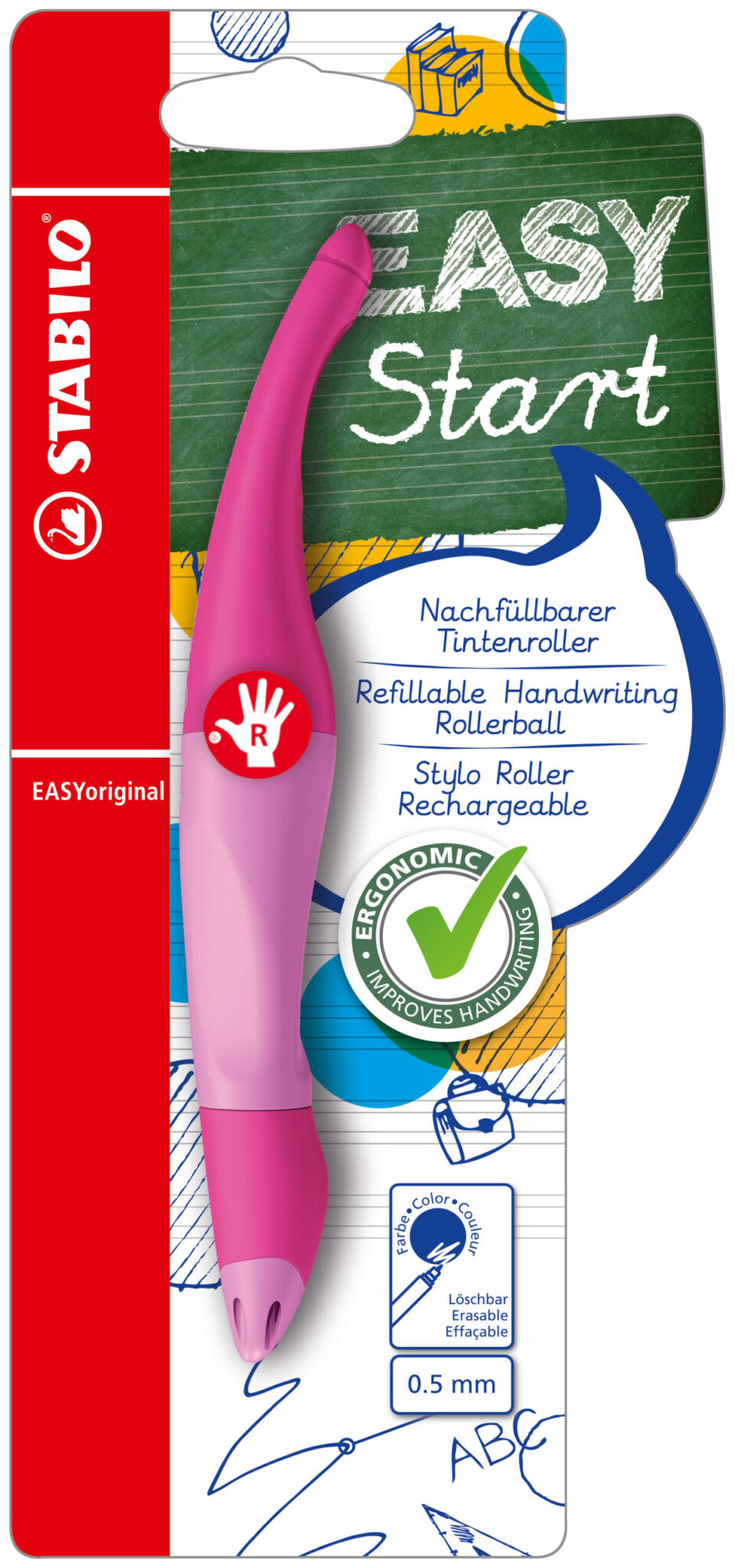 STABILO EASYORIGINAL Right-Handed Pen, Light Pink/Dark Pink with Blue Ink