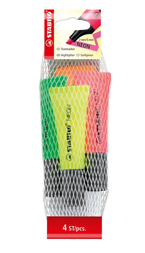 Stabilo Neon Highlighter Set of 4 Assorted Colors with Hang Pack