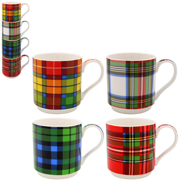 Stacking Mugs in a Variety of Tartan Colors