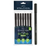 STALLION Retractable Gel Pens, Black, Pack of 7