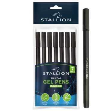 STALLION Retractable Gel Pens, Black, Pack of 7