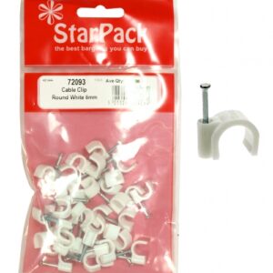 STAR PACK 25 Round White Cable Clips, 8mm