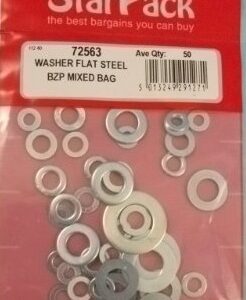 STAR PACK MIXED SIZE STEEL FLAT WASHERS BZP, 50 PIECES PER BAG