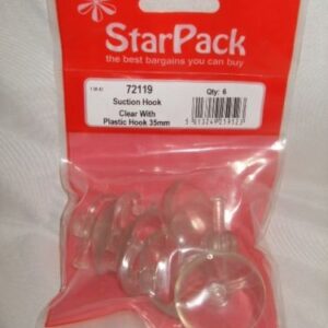 Star Pack of 4 Clear Plastic 35mm Suction Hooks