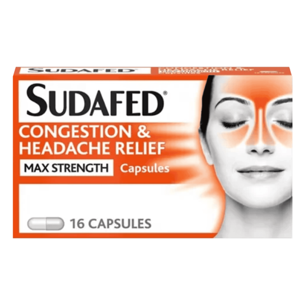 Sudafed Maximum Strength Capsules for Congestion & Headache Relief, Pack of 16