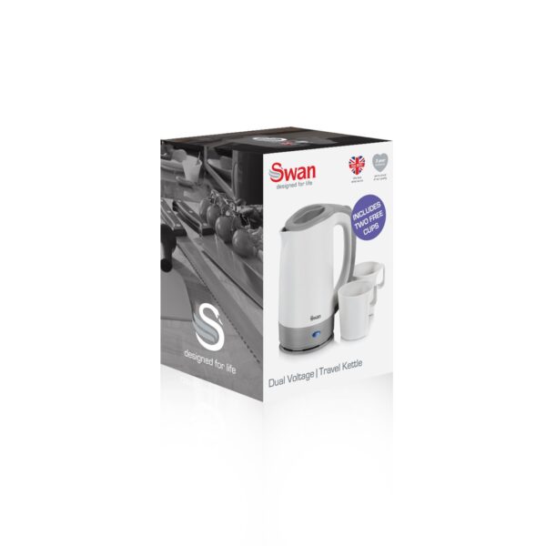 SWAN 0.5 Liter Portable Kettle with Two Cups in White/Grey