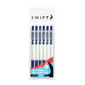 Swift Blue Retractable Ballpoint Pens, Pack of 6