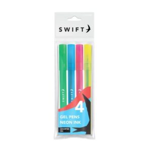 SWIFT GEL PENS WITH ASSORTED NEON INK, PACK OF 4