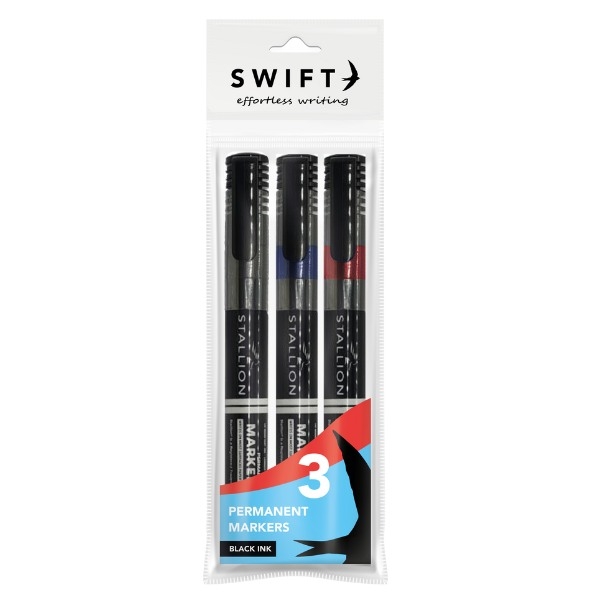 SWIFT PERMANENT MARKERS - ASSORTED COLORS, PACK OF 3