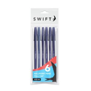 SWIFT Pull-Cap Blue Ballpoint Pens, Pack of 6