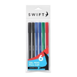 SWIFT Pull-Cap Gel Pens Set, Pack of 6 - Various Colors