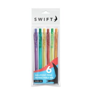 SWIFT Retractable Ballpoint Pens, Multi-Colored, Pack of 8