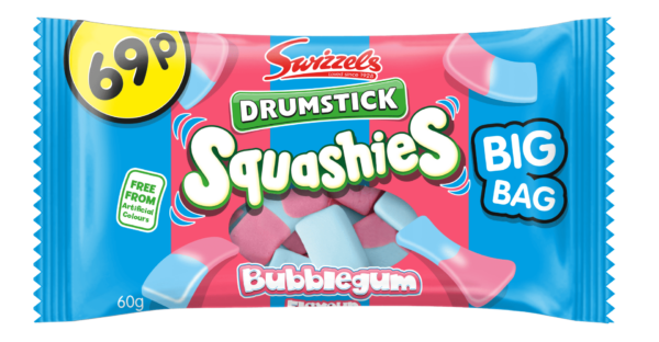 Swizzels Drumstick Squashies Bubblegum Flavor 60g Pack - Priced at 69p