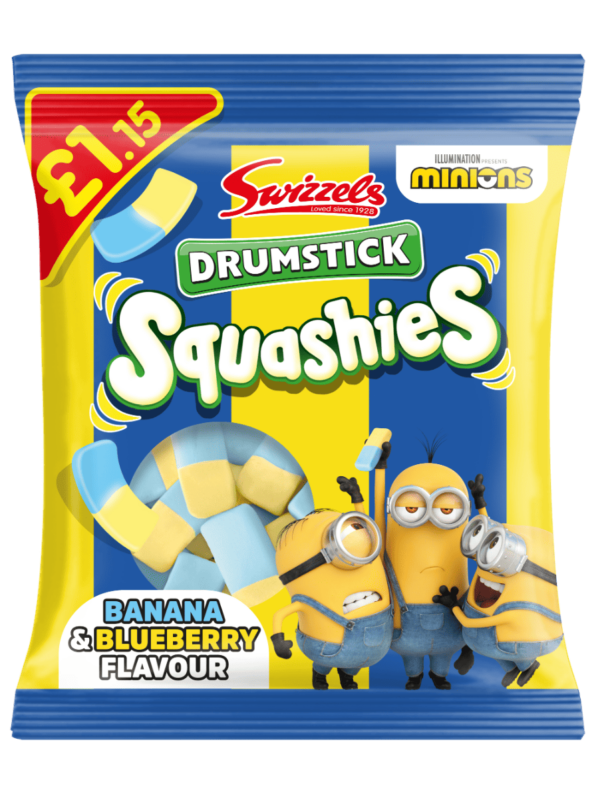 Swizzels Drumstick Squashies Minions Banana & Blueberry Flavor 110g Pack - Priced at £1.15