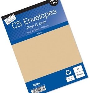 Tallon C5 Manila Envelopes - Pack of 30 - Peel and Seal Closure