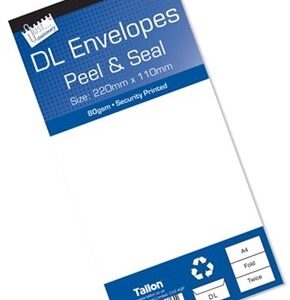 Tallon DL White Envelopes - Pack of 25 with Peel & Seal Closure