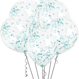 Teal Confetti Balloons - 12 Inch, Pack of 6, Unique Party