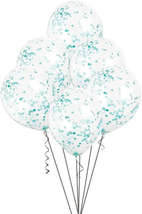 Teal Confetti Balloons - 12 Inch, Pack of 6, Unique Party