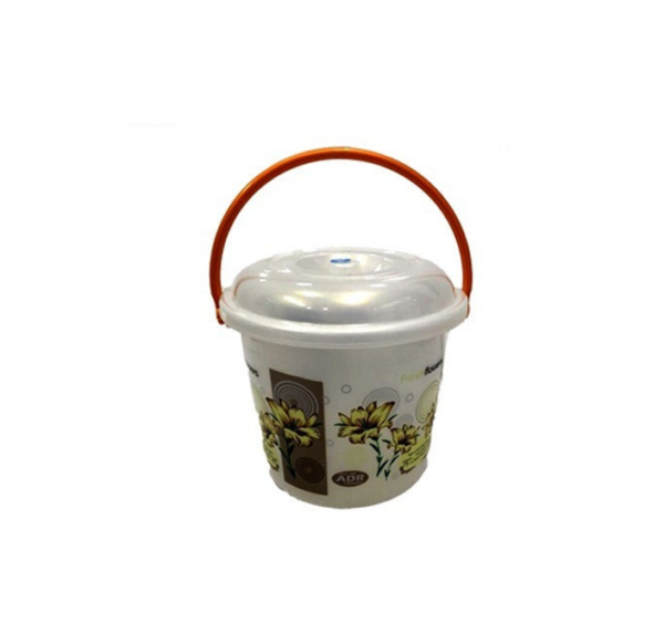 The "14 Litre Daisy Print Bucket with Lid MX4108" appears to be a specific product, likely a plastic or metal bucket with a capacity of 14 liters. It features a daisy print...