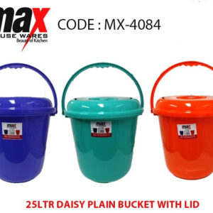 The "25 Litre Daisy Plain Bucket With Lid Assorted Colours MX4084" is a product that likely refers to a plastic bucket with a capacity of 25 liters. It comes with a lid and is...