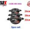 The 3Pc Karahi Pan Set MX9042 features three pans with sizes ranging from 26 cm to 30 cm. This set is ideal for preparing a variety of dishes, especially those requiring...