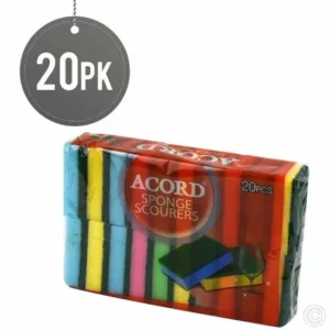 The Accord Double Sided Kitchen Washing Up Sponges Scourers are designed for kitchen cleaning tasks. Each sponge measures 8 x 2 cm and features a dual-sided design, typically...