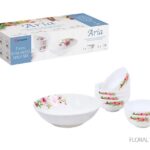 The "Aria Opal Glass Soup Set of 7" features a white and pink floral design, identified by the model number 7921. This set is designed for serving soup and includes seven...