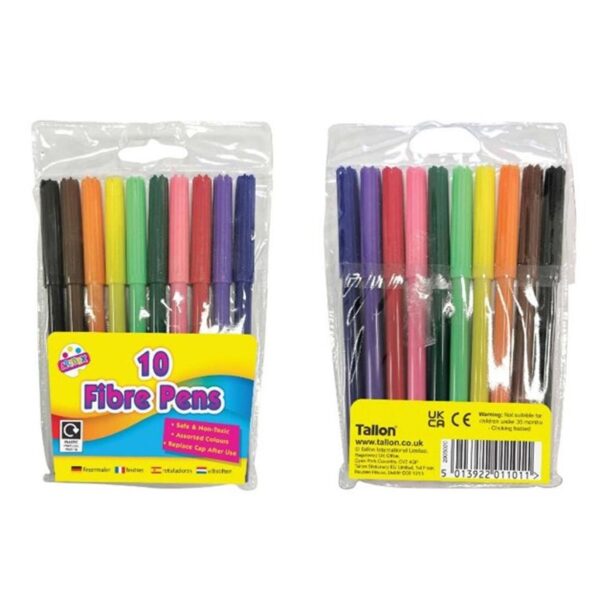 The "Artbox Fine Tip Fibre Colouring Pens 10 Pack - Case of 12" refers to a product offering that includes multiple sets of coloring pens. Each set contains 10 fine tip fiber...