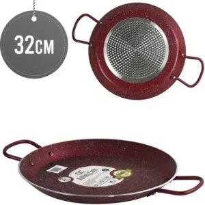 The ASHLEY Non Stick Paella Pan, measuring 32cm, is designed for cooking paella and features steel handles for sturdy grip and handling. The model STK32-RED indicates that it...