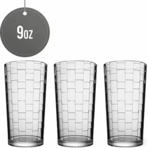 The Azur Tumbler Drinking Glass Façade Design is a set of three glasses, each with a 9oz capacity. The model or product code for this set is P19119FA3PK. These glasses likely...