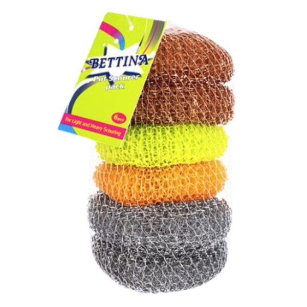 The Bettina Assorted Pot Scourers 6 Pack typically includes a variety of pot scrubbers designed for cleaning cookware and other kitchen surfaces. These scourers are usually made...