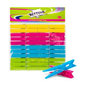 The Bettina Jumbo Plastic Clothes Pegs 22 Pack typically refers to a set of large, durable clothes pegs made by the brand Bettina. These pegs are designed for hanging clothes on...