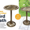 The Bird Bath Antique Brass Effect Garden Decoration is likely a decorative garden accessory designed to provide birds with a place to bathe and drink. The "Antique Brass...