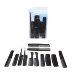 The Black Plastic Hairdresser Barber Salon Comb Set consists of 12 assorted combs, model number 6017. This set is designed for professional use in salons and barbershops,...