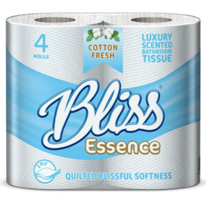 The Bliss Essence Cotton Fresh Toilet Paper 4 Roll Pack - Case of 10 refers to a bulk package of toilet paper. This product consists of ten individual packs, each containing...