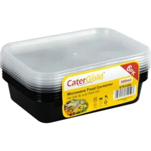 The CaterGold Black Base Plastic Food Storage Containers are a set of containers designed for storing food. Each container has a capacity of 500cc, making them suitable for...