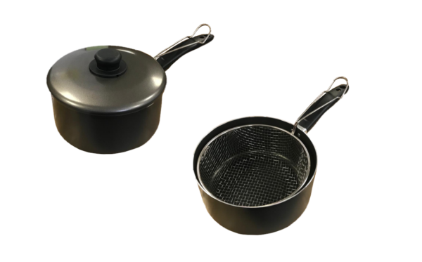 The Chips Pan with Frying Basket 9" Black CPB9 is a cookware item designed for frying food, particularly chips or fries. It typically includes a pan and a matching frying...