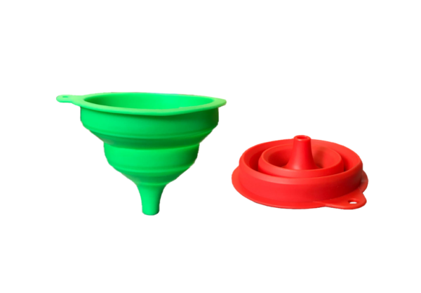 The collapsible foldable silicone funnel with dimensions of 9.7 x 10.7 cm is a convenient kitchen tool designed to help with transferring liquids or powders without spilling....