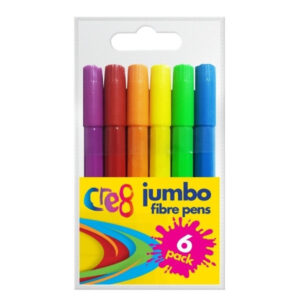 The Cre8 Jumbo Fibre Pens Pack of 6 includes a set of assorted colors, which are ideal for a variety of art and craft projects. The pens feature a jumbo size, making them easy...