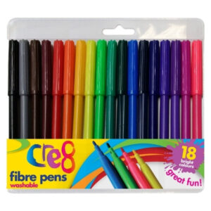 The Cre8 Washable Fibre Pens Pack of 18 Assorted Colours, designated as P2134, is a set of markers designed for various coloring and drawing activities. These pens are washable,...