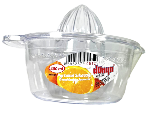 The "Crystal Orange Citrus Fruit Squeezer 400ml 105129" appears to be a kitchen tool designed for extracting juice from citrus fruits like oranges, lemons, and limes. It likely...