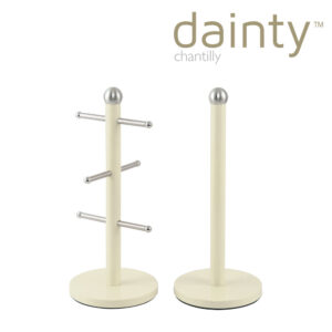 The "Dainty Kitchen Roll Holder & Mug Tree Chantilly Cream 7666 A" appears to be a kitchen accessory set that includes a kitchen roll holder and a mug tree, both likely designed...